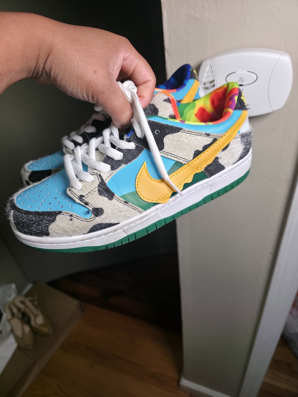 Nike Kids' Colorful Cow Print Low-Top Sneaker - Yellow Swoosh, Blue Panels